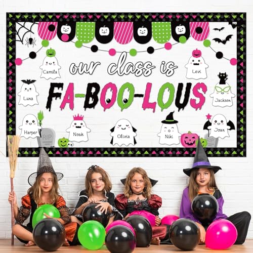 Halloween Ghost Bulletin Board Decoration Witch Bat Pumpkin Spider Web Paper Cutouts Boo Ghost Pattern Classroom Decor Halloween Party Bulletin Board for School Chalkboard Wall Decor Teacher Supplies - style: Cute Ghost