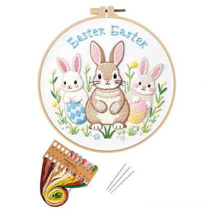 BoAn Rabbit Needlepoint Kit, Embroidery Starter Kit with Hoop & Threads - color: rabbit-3