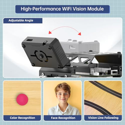 LewanSoul Robotic Kit for Arduino Robot Car AI Camera Vision Recognition Target Tracking Obstacle Avoidance, Programmable STEM Robot Gift for Ages 14 16+, Camera Robot Kit, miniAuto Standard Kit