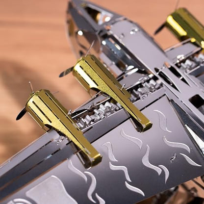 METAL-TIME SPLASHING DREAMER, 3D Metal Airplane Model Mechanical Building Kit, Unique Wind-Up Moving Mechanism, Stainless Steel DIY Construction with Toolbox - 124 Pieces.