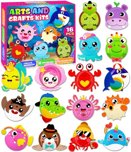 16 Pack Arts and Crafts for Kids Toddler DIY Animal Paper Plate Art Gifts - style: ocean
