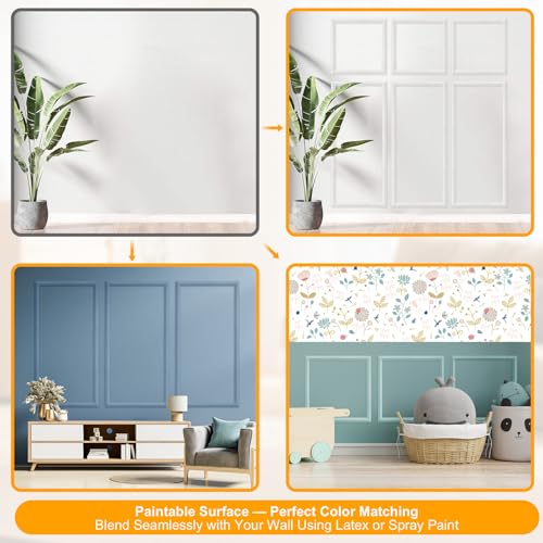 Peel and Stick Wall Molding Kit, 49.2FT x 1.50" Wide EVA Flexible Trim for Interior Walls Projects, Self-Adhesive Paintable Crown Molding for Wainscoting Panels and Large Decorative Wall Panels - size: 49.2FT x 1.5'' W