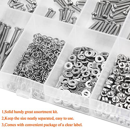 HELIFOUNER 560 Pieces M2 x 4mm /6mm /8mm /10mm /12mm /16mm /20mm, Button Head Socket Cap Screws Bolts Washers Nuts Kit, 304 Stainless Steel - size: M2, style: Button Head Socket Cap