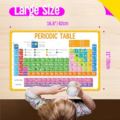 6 Pack Placemats for Kids, Non-Slip Washable, Reusable Universe, Periodic Table, US President, Human Body, Map of USA & World Educational Placemats for Home, Kindergarten, Classroom, Nursery - style: Education-A