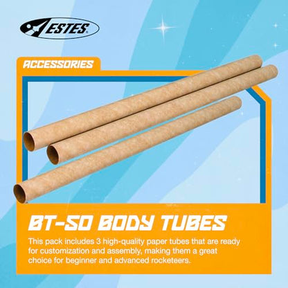 Estes 3086 Pack of 3 BT-50 Body Tubes, Flying-Model-Rocket Building Supplies, Rocket Model Kit Accessories for Ages 10+