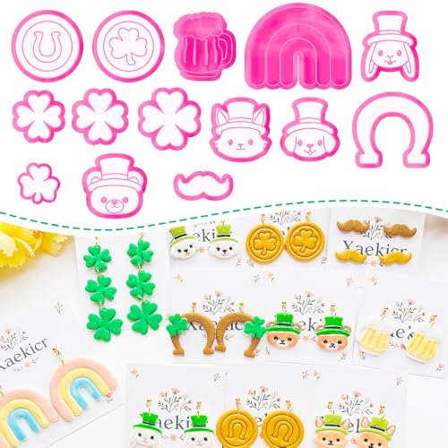 St. Patrick's Day Polymer Clay Cutters Set - 10pcs Sharp & Durable Leprechaun, Horseshoe & Beer Mug Shapes for DIY Earring Jewelry Making, Soft Clay Crafts & Holiday Supplies - color: 2K color