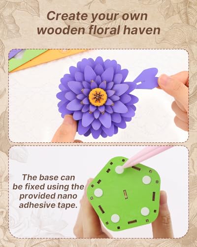 Kaayee 3D Wooden Flower Puzzles Dahlia, Wood Flowers Craft for Adults - color: Dahlia