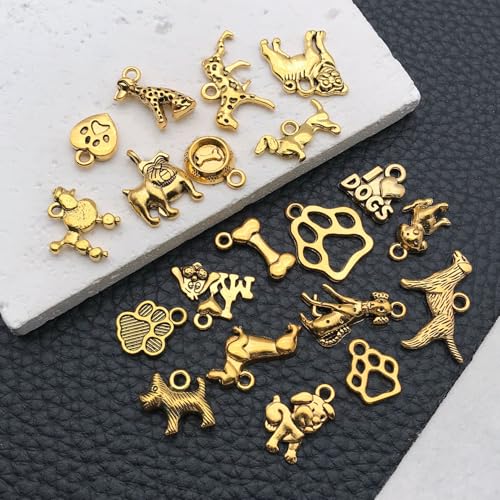 WOCRAFT 60pcs Antique Gold Dogs Charms for Jewelry Making Sets DIY Necklace Bracelet Keychain Crafting Charms Kit Craft Supplies (SN858) - color: Antique Gold, size: Dogs Charms