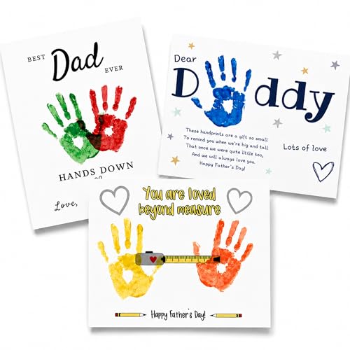 Fathers Day Crafts from Kids - Custom Handprint Set 3, Personalized Best Dad Ever Handprint Kit Family Handprint Craft Keepsake Personalized Fathers Day Dad Gifts from Kids Daughter Son for New Dad - color: Dadhandprintcard