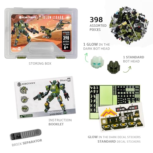 JITTERYGIT Robot Army Buildable Mech Soldier Glow in The Dark Gift Toy Set, Helicopter Military Creative STEM Project, Dinosaur Building Bricks Kit for Kids Ages 6-11 Years Old - style: Army Robot