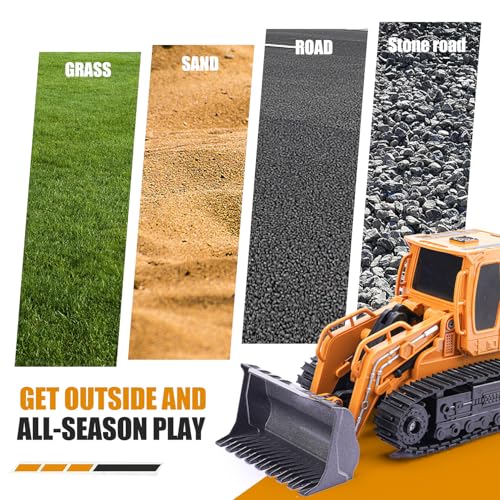 Jiakora Remote Control Front Loader - Metal Shovel, LED Working Lights, Music & 2 Rechargeable Batteries, Construction Toys for Boys Age 4 5 6 7 8 Birthday Gift - style: Front Loader