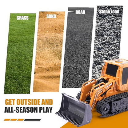 Jiakora Remote Control Front Loader - Metal Shovel, LED Working Lights, Music & 2 Rechargeable Batteries, Construction Toys for Boys Age 4 5 6 7 8 Birthday Gift - style: Front Loader