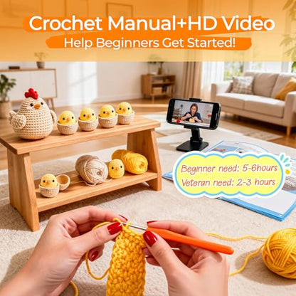 Joyclub Crochet Kit for Beginners 4 Chicken Family with Video for Adults - color: Crochet Chicken