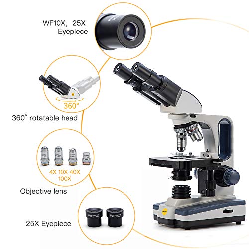 Swift Binocular Compound Microscope SW350B, 40X-2500X Magnification,Siedentopf Head,Research-Grade,Two-Layer Mechanical Stage,1.3mp Camera and Software Windows and Mac Compatible - style: SW350B+1.3MP Camera
