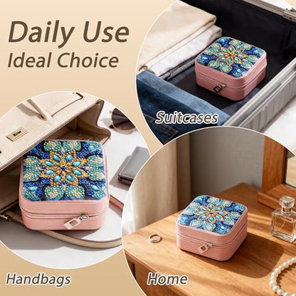 4 PC Diamond Art Jewelry Boxes for Adults Craft Bedazzling Kit Women - color: Blue&Blue