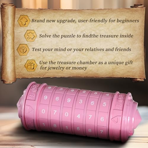 CoEjokno Da Vinci Code Numeric Cryptex Money Puzzle Box for Cash Gift, Jewelry Box with Hidden Compartment, Unique Puzzle Gift for Adults Brain Teaser Valentine’s Day Wedding & Anniversary Present - color: Pink
