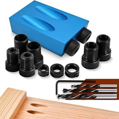 14 Pcs Pocket Hole Jig Kit, 15° Angle Drill Guide, Aluminum