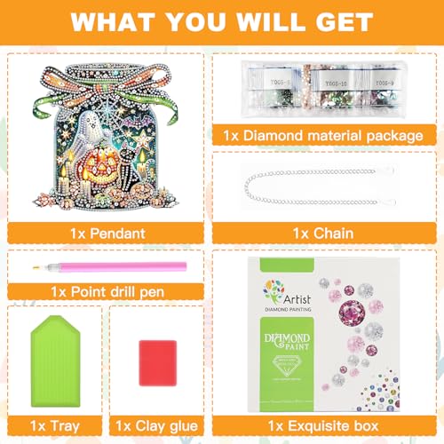 NAIMOER Halloween Diamond Art Hanging Kits for Adults, Ghost 5D Special Shaped Rhinestone, DIY Acrylic Diamond Art Painting Window Pendants Home Garden Wall Hanging Ornament Kits, Double Sided - color: Halloween Ghost Bottle