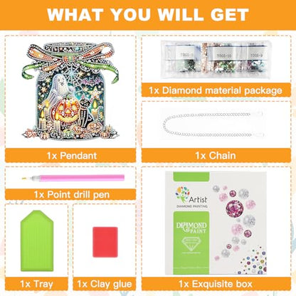 NAIMOER Halloween Diamond Art Hanging Kits for Adults, Ghost 5D Special Shaped Rhinestone, DIY Acrylic Diamond Art Painting Window Pendants Home Garden Wall Hanging Ornament Kits, Double Sided - color: Halloween Ghost Bottle