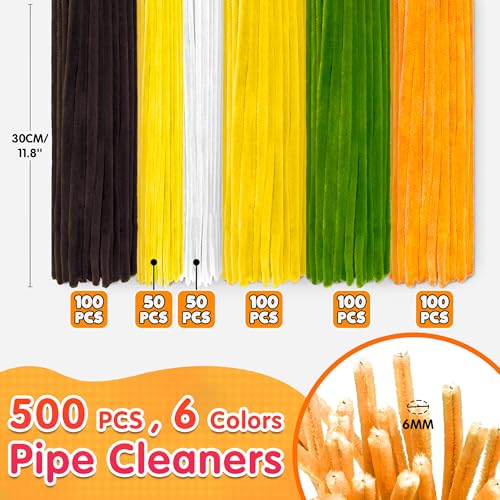 LINAYE 500 PCS Pipe Cleaners Craft, 6 Colors Pipe Cleaners Flowers Kit, Chenille Stems for Crafts with Instruction Wrapping Paper, Stems Art and Craft Supplies Yellow - color: Yellow