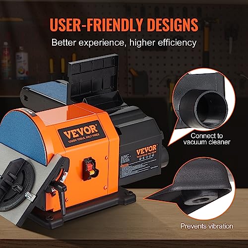 VEVOR Professional 4 x 36 in. Belt Sander with 8" Disc Sander, 5A Induction Motor Cast Aluminum Worktable for Woodworking, Metalworking - size: 8" Disc & 4" x 36" Belt Sander Combo