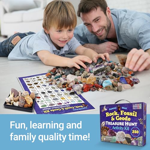 DANCING BEAR Geology Fossil Bundle – 2 STEM Activity Kits: Rock, Mineral & Geodes and Fossil Sorting Activity