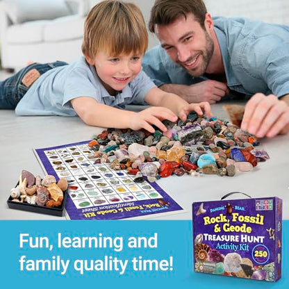 DANCING BEAR Geology Fossil Bundle – 2 STEM Activity Kits: Rock, Mineral & Geodes and Fossil Sorting Activity