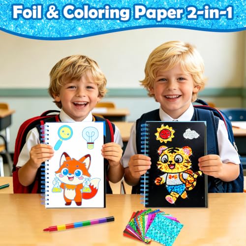FUNNYB&G Foil Art Craft Kit for Kids, Sparkly Birthday Gift Toy for Boys - style: Happy Back to School
