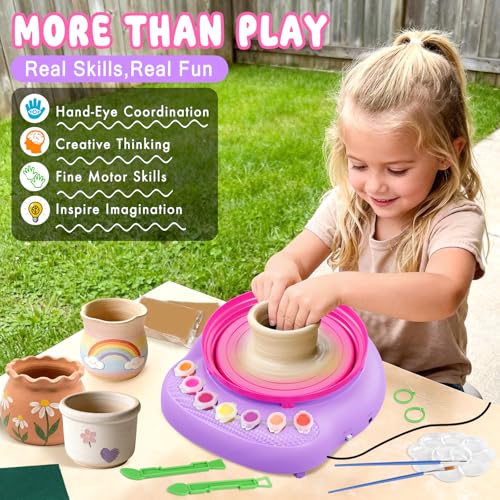 Weilim Pottery Wheel for Kids Beginners, Air-Dry Clay & Paint Kit Ages 6-12 - color: Purple