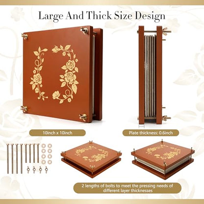 Aboofx Flower Press Kit for DIY Journal Bookmark Frame, 10" x 10" 10 Layers Wood Flower Pressing Kit with Storage Bags for Dried Flowers Plant Wedding Bouquet Preservation Kits, Gift for Craft Lovers - size: 10"x10"