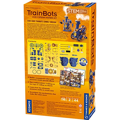 Thames & Kosmos TrainBots: 2-in-1 STEAM Maker Kit | Build 2 Steampunk Robots w/LED Lights | Explore Robots & Engineering | Includes Ultrasonic Atomizer | Ages 8+ with Help; 12+ for Independent Play