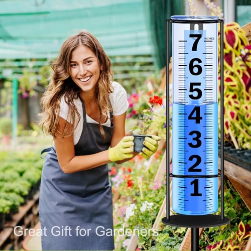Rain Gauge Outdoor Upgraded, Accurate Freeze Proof Thickened Rain Gauges Outdoors Best Rated, Large Clear Numbers and Adjustable Height Rain Measuring Tool for Garden, Yard, Lawn, Patio, and Farm Use