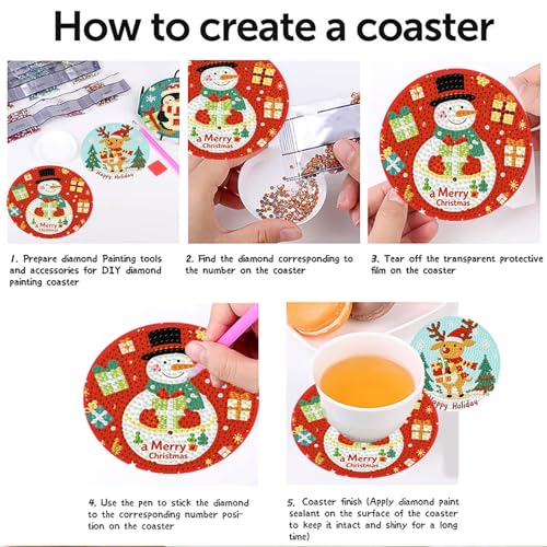 8 Pcs Christmas Diamond Art Coasters with Holder Cork Pads - color: Christmas B Coasters