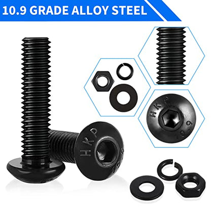 Besitu 1705 Pcs Machine Screw Assortment Kit, M2 M3 M4 M5 Metric Bolts and Nuts Kit with Lock and Flat Washers, Hex Button Head 10.9 Alloy Steel Cap Screw Set with Allen Wrench - color: Black-Hex Socket Button Head