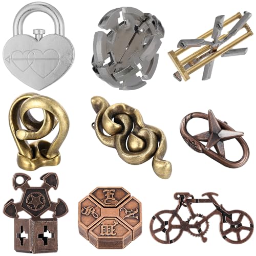 Wettarn 9 Pcs Metal Brain Teasers 3D Steel Puzzle Set, Fresh Style - style: Fresh Style
