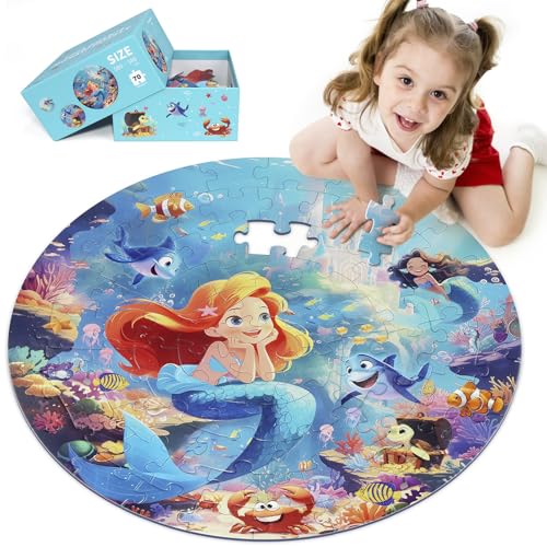 DIGOBAY 70 Piece Mermaid Jigsaw Floor Puzzle for Kids Ages 4-8 with Poster - style: mermaid