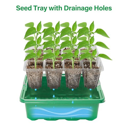 Bonviee Seed Starter Trays with 12-LED Grow Lights, Green, 5 Pack - color: Green, size: 5 Packs