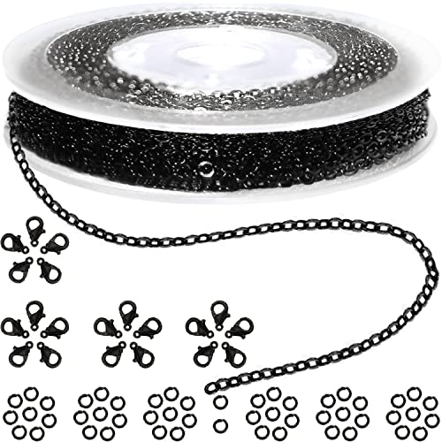 Jishi 33ft Link Cable Chain Roll 2mm, Black Chain for Jewelry Making Necklace Earring Bracelet DIY Craft Jewelry Making Findings Supplies, Black Plated Iron Metal Rolo Necklace Chain Spool Set - color: Black, size: Cable Chain 33ft 2.0mm