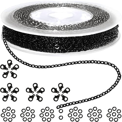 Jishi 33ft Link Cable Chain Roll 2mm, Black Chain for Jewelry Making Necklace Earring Bracelet DIY Craft Jewelry Making Findings Supplies, Black Plated Iron Metal Rolo Necklace Chain Spool Set - color: Black, size: Cable Chain 33ft 2.0mm