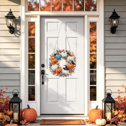 NAIMOER Halloween Diamond Art Hanging Kits for Adults, Pumpkin 5D Special Shaped Rhinestone, DIY Acrylic Diamond Art Painting Window Pendants Home Garden Wall Hanging Ornament Kits, Double Sided - color: Halloween Pumpkin