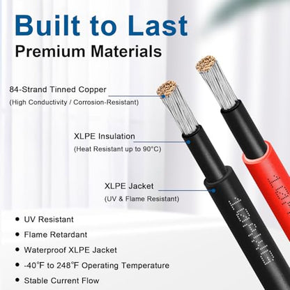 XRDS -RF Solar Panel Cable 40FT, 10AWG Solar Extension Cable with Male & Female Solar Connectors, Flame-Retardant Protective Sleeving Solar Cable, Weatherproof PV Wire for Solar Panel Connection - size: 10AWG 40FT