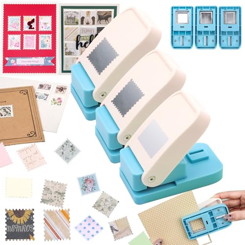 BAOFALI 3Pcs Stamp Puncher, 1X0.8inch &1inch Stamp Punch1 Inch Square Punch, Scalloped Rectangle Lever Action Paper Punches for Crafting Scrapbooking DIY Scrapbooking Journaling Card Making - color: 1X0.8inch &1inch Stamp +1 Inch Square Punch