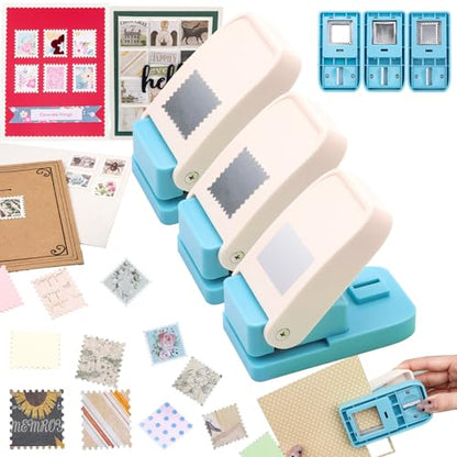 BAOFALI 3Pcs Stamp Puncher, 1X0.8inch &1inch Stamp Punch1 Inch Square Punch, Scalloped Rectangle Lever Action Paper Punches for Crafting Scrapbooking DIY Scrapbooking Journaling Card Making - color: 1X0.8inch &1inch Stamp +1 Inch Square Punch