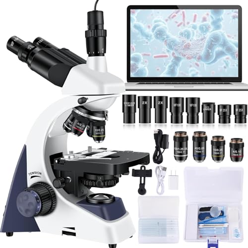 Microscope for Adults 40X-5000X Magnification Lab Grade with Dual Mechanical Stages and HD USB (Compound Microscope) - color: Bright White