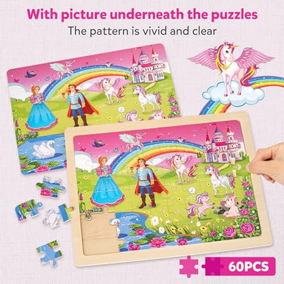 SYNARRY 6-Pack Large Wooden Unicorn Mermaid Princess Fairy Jigsaw Puzzle - style: Fantasy