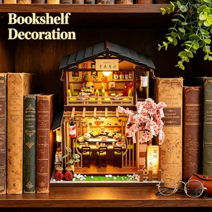 Book Nook Kit, Japanese Miniature House Kit with Dust Cover Dollhouse - color: Sushi Restaurant
