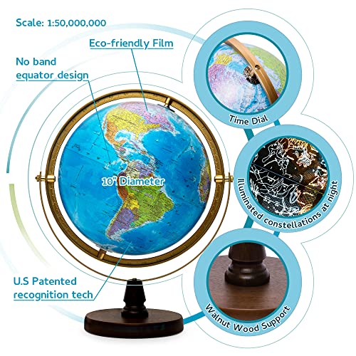 with Interactive APP & LED Illuminated Constellations at Night, US-Patented STEM education 10" World Globe with Detailed map