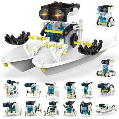 Wesfuner 30-in-1 STEM Solar Robot Kit Toys, 243 Pieces Educational Building Science Experiment Kit for Kids Aged 8-12, Birthday Gifts Kids Aged 8 9 10 11 12 13 Years Old(White) - color: White
