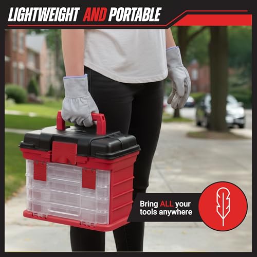 Stalwart Portable Tool Box Small Parts Organizer with Drawers, Red