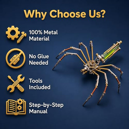 3D Metal Puzzles for Adults Teens-140+Pcs-Mechanical Spider Bee Insect Models-3 Hours to Build-Ideal for Birthday Gifts and Decorations(Mechanical Spider A) - style: Mechanical Spider A